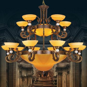 Đèn chùm đồng Chao đá 2 tầng 15 Bóng Venus 8013/10+5