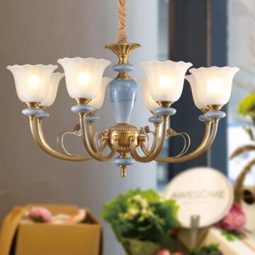 Đèn chùm đồng tay thủy tinh cổ điển cao cấp Venus DC5-001