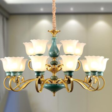 Đèn chùm đồng thủy tinh cổ điển xanh ngọc bích Venus DC5-002