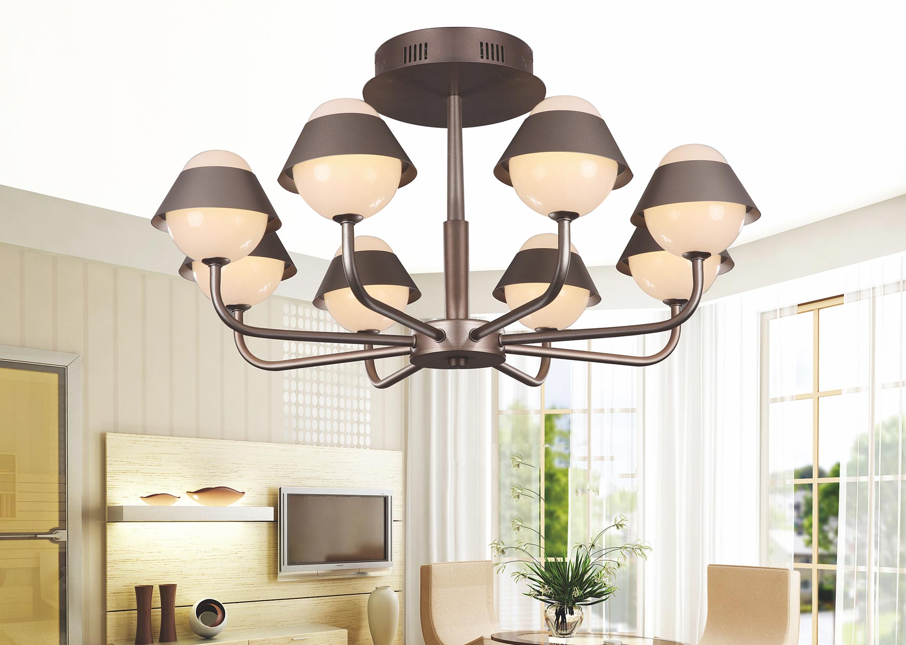 Đèn Trang Trí Chùm Gắn Trần Phòng Khách Nhánh Cây Retro Khung Đồng Chao Thủy Tinh 8 Tay 40W Venus Pd109 Đèn Trang Trí Chùm Gắn Trần Phòng Khách Nhánh Cây Retro Khung Đồng Chao Thủy Tinh 8 Tay 40W Venus Pd109