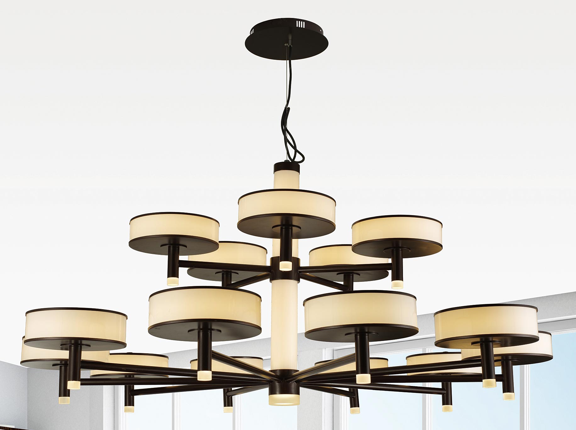 Đèn Chùm Phòng Khách 3 tầng Chiếc Đĩa Khung Hợp Kim Nhôm Chao Thủy Tinh 15 Tay 135W Venus Pd17 Đèn Chùm Phòng Khách 3 tầng Chiếc Đĩa Khung Hợp Kim Nhôm Chao Thủy Tinh 15 Tay 135W Venus Pd17