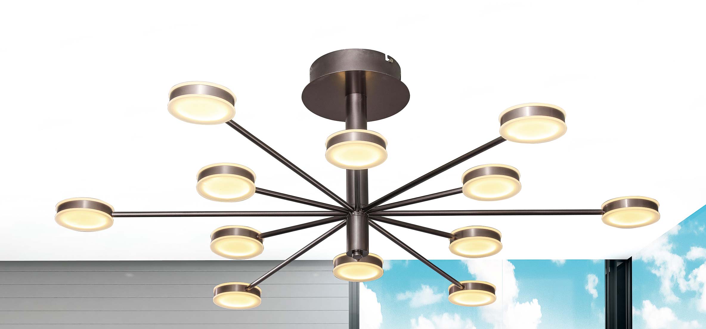 Đèn Trang Trí Ốp Trần Mạng Nhện Cao Cấp Khung Inox Chao Thủy Tinh 12 Tay 84W Venus Pd72 Đèn Trang Trí Ốp Trần Mạng Nhện Cao Cấp Khung Inox Chao Thủy Tinh 12 Tay 84W Venus Pd72