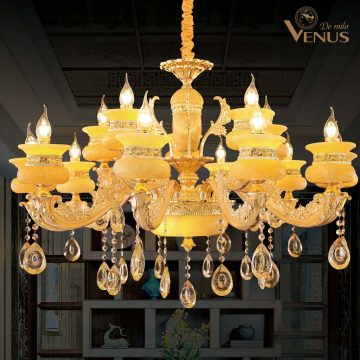 Đèn chùm trang trí chao đá 15 tay Venus KD8213/10+5