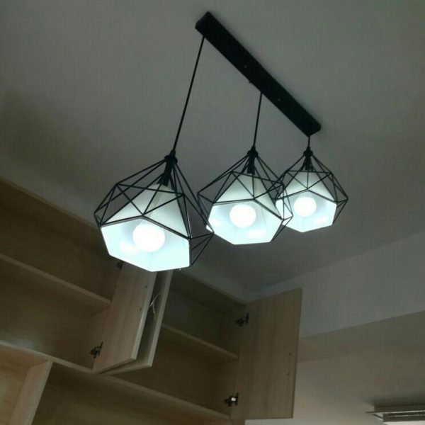 Đèn thả quầy bar khung sắt hình kim cương