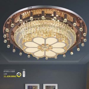 đèn mâm led ốp trần pha lê