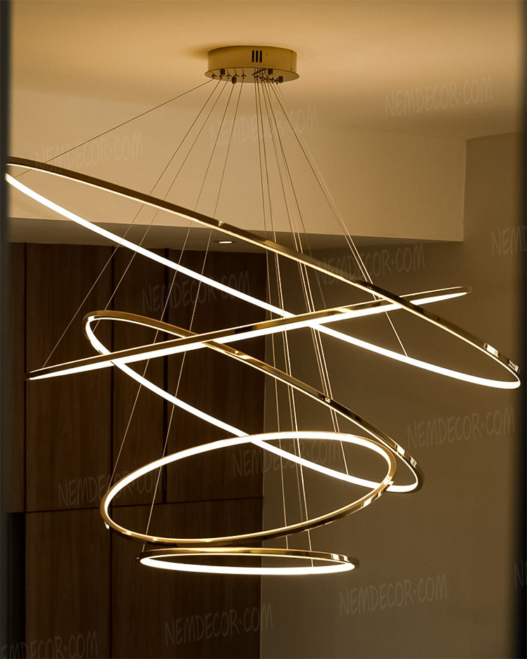 Đèn thả thông tầng 5 vòng tròn hợp kim vàng bóng cao cấp 7255 - Image 3