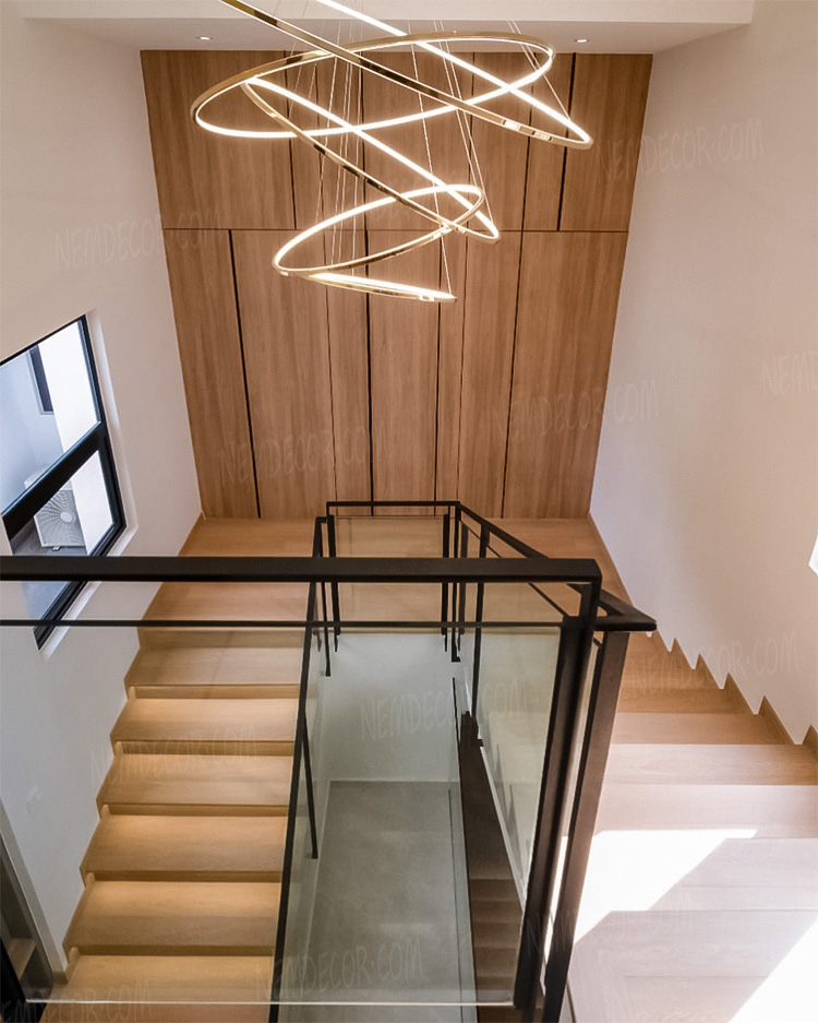 Đèn thả thông tầng 5 vòng tròn hợp kim vàng bóng cao cấp 7255 - Image 2