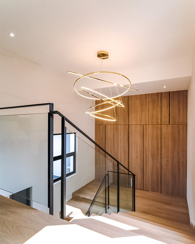 Đèn thả thông tầng 5 vòng tròn hợp kim vàng bóng cao cấp 7255 - Image 4