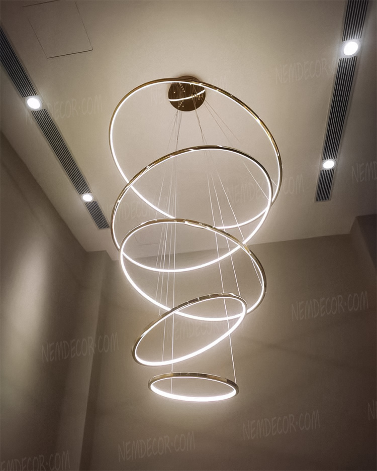 Đèn thả thông tầng 5 vòng tròn hợp kim vàng bóng cao cấp 7255 - Image 5