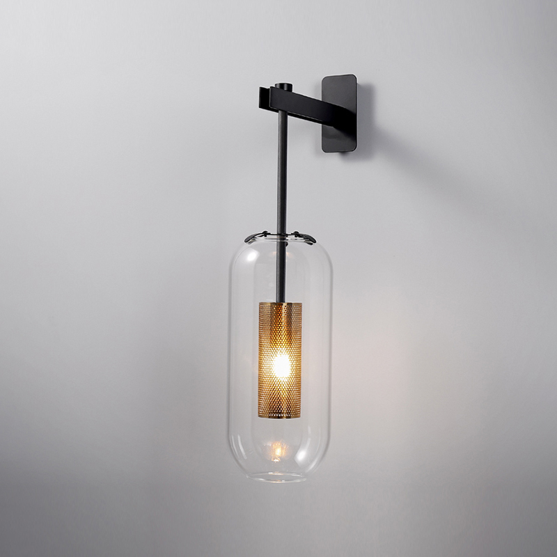 Đèn tường ống thủy tinh lưới vàng cao cấp W5718 (đen)