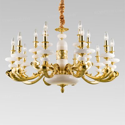 Đèn chùm đồng mạ vàng thân đá ngọc tự nhiên cao cấp N88523