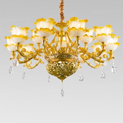 Đèn chùm đồng thân đá ngọc tự nhiên cao cấp N88527