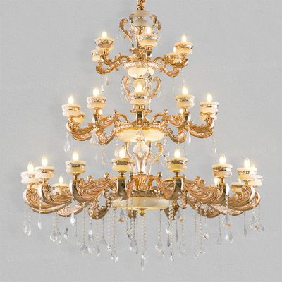 Đèn chùm đồng cổ điển hạt pha lê thông tầng cao cấp N86850